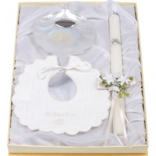 Set Babero Concha y Vela Bautismo